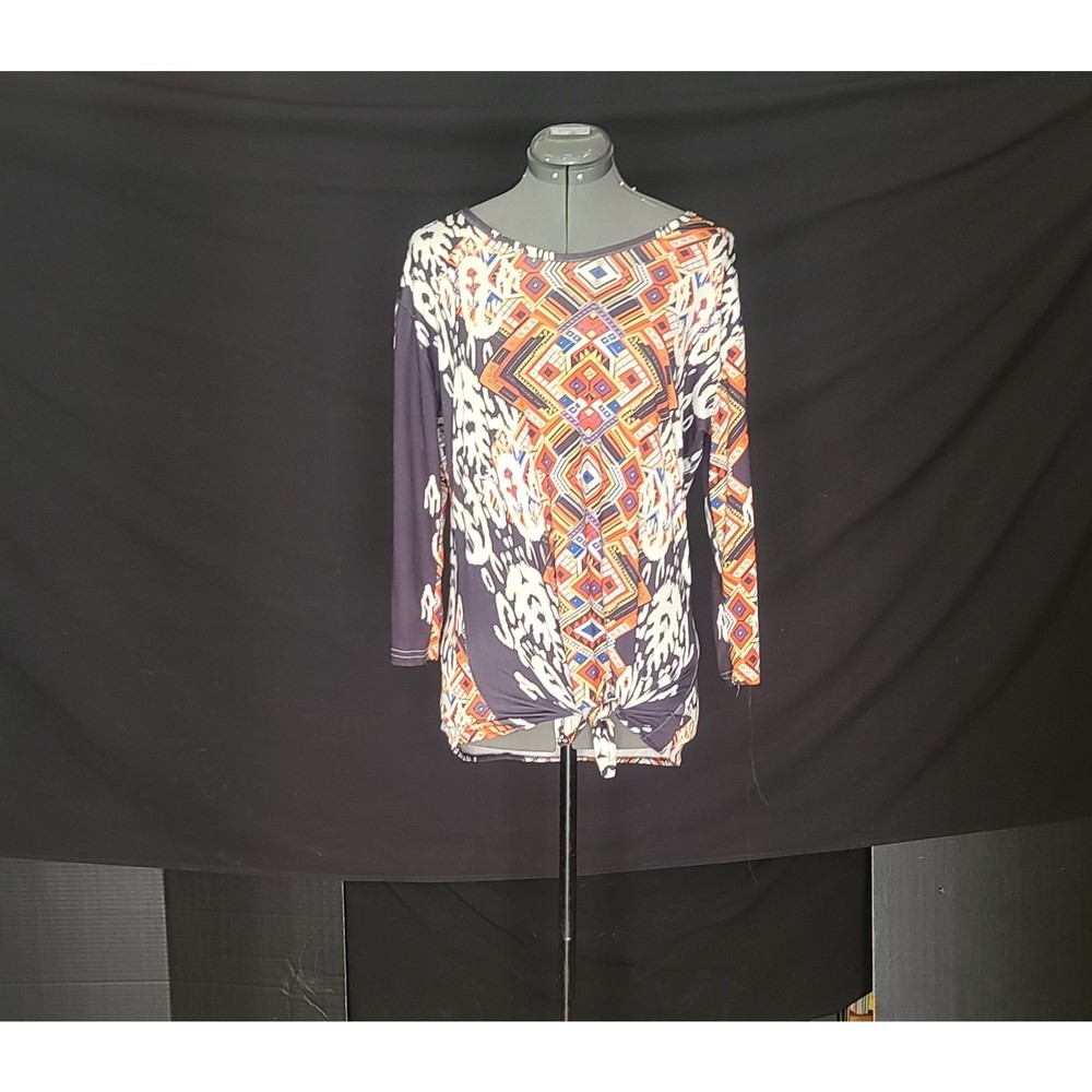 Tribal Pattern Long Sleeve Front Tie Shirt